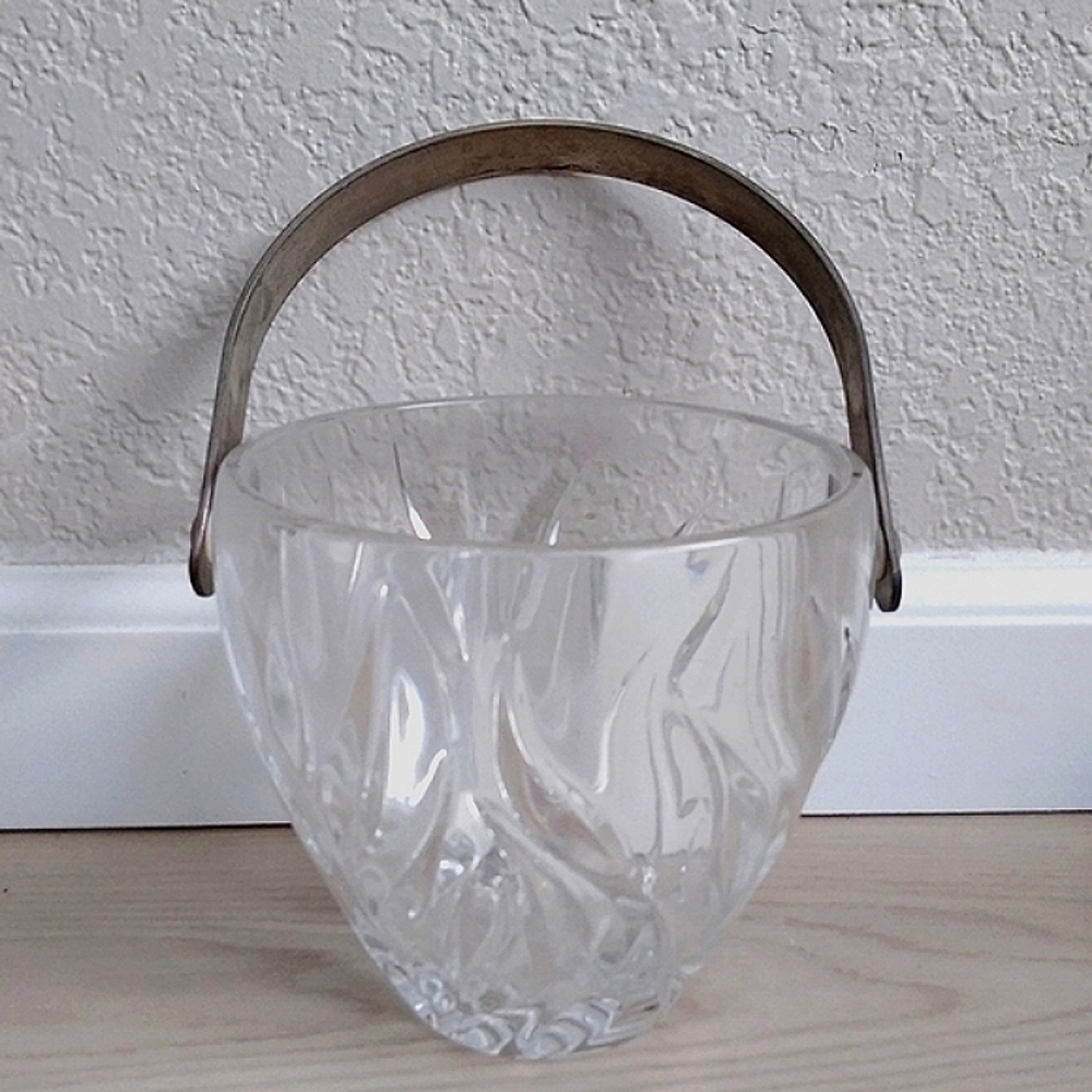 Vintage barware silver cut crystal ice bucket carved tarnished handl…